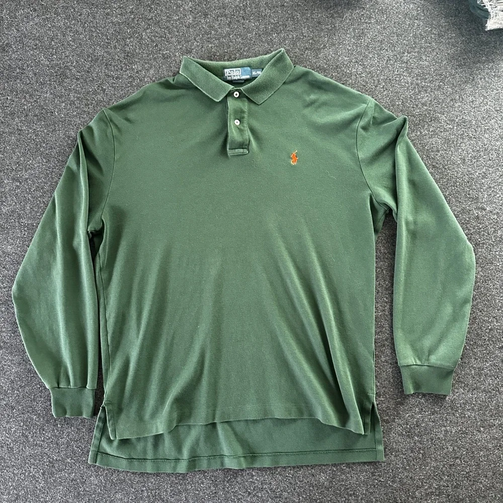 Polo Ralph Lauren Mens XL Long Sleeve Polo Shirt Green Orange Pony Cotton